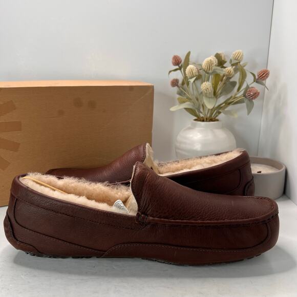 Ugg Australia Ascot Leather Sheepskin Slipper Shoes Brown 5379 Men\'s 18 NWB